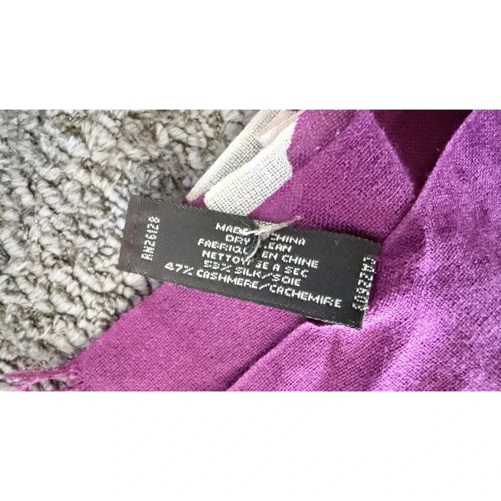 Coach Purple Pink Abstract Print Fringe Cashmere Silk Scarf Wrap Shawl